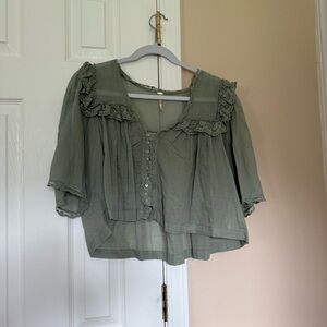 Free People Green Ruffled Women's Top